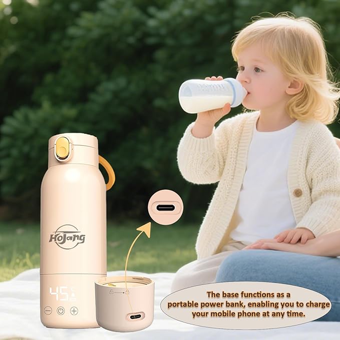 Portable Self-Heating Milk Warmer 520ml, 37-65°C Adjustable Bottle Warmer with Fast Heating & 10800mAh(Power Bank) Long Battery Life, 48W Fast Charge, 8H Heat Retention, Touch Control, LED Display