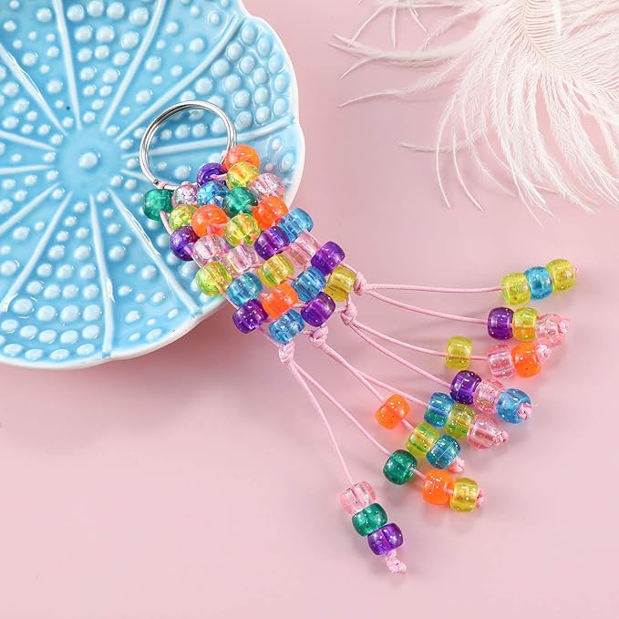 2600+pcs Pony Beads Kit Rainbow Glitter Plastic Beads Multicolor Pony Bead Bulk with Elastic String, Hair Bead for Braids DIY Crafts Jewelry Making Kit for Bracelets Necklaces