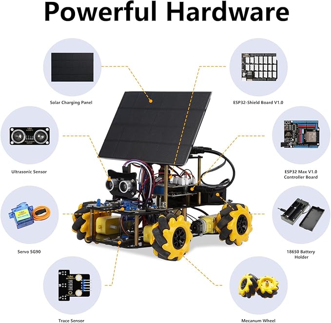 ACEBOTT Smart Robot Solar Energy Car Kit, 4WD Remote Control Car Compatible with Arduino IDE, Electronic Programming Project/STEM Education/Science Coding Kit for 12+ Teens Birthday Unique Gifts