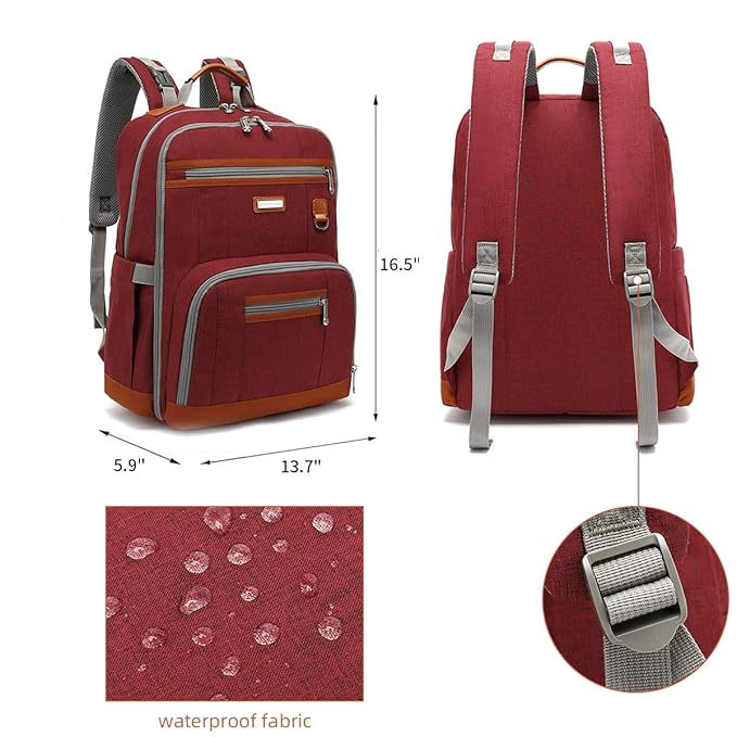 Diaper Bag Backpack, Large Baby Nappy Bags with Portable Changing Pad for Boys and GirlsMultifunction Travel Baby Bag for Moms Dads, Shower Gifts Waterproof and Stylish，Red