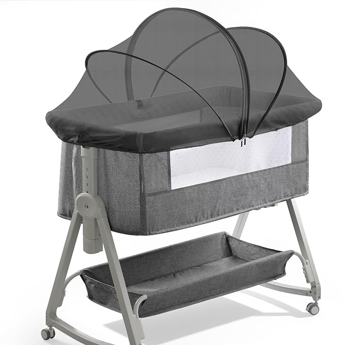 Bassinet Cover for Cats - Bassinet Net Cover for Baby Prevents Entry of Insects/Pets, Breathable Crib Net with Two-Way Zippers, Mosquito Net for Bedside Sleeper/Travel Crib (Black-Small)