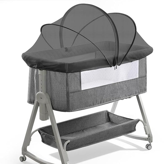 Bassinet Cover for Cats - Bassinet Net Cover for Baby Prevents Entry of Insects/Pets, Breathable Crib Net with Two-Way Zippers, Mosquito Net for Bedside Sleeper/Travel Crib (Black-Small)