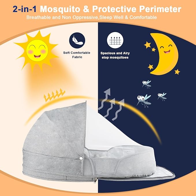 Portable Bassinet for Baby Travel & Home - Lightweight Foldable Bedside Sleeper with Breathable Mesh, Carry Bag & Storage Pocket, Compact Bassinets for Newborn Infant, Safe Cosleeping Design