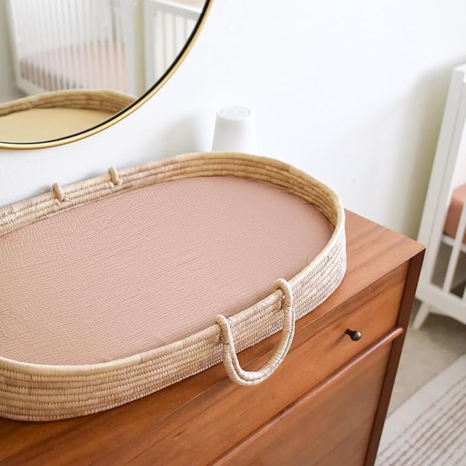 Muslin Bassinet Sheets for Babies – Soft & Breathable 100% Cotton Fitted Sheets for Oval, Rectangle, Hourglass Bassinet Mattress Pads, 2-Pack (Ivory & Pink)