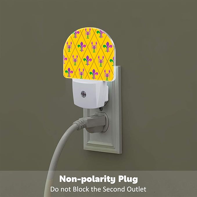Mardi Gras Carnival Design Night Light, Crayfish and Fleur De Lis Dusk to Dawn Night Light Plug in, 0.5w Energy Saving Sleep Friendly Nightlights for Kids Boys Girls Home Decor