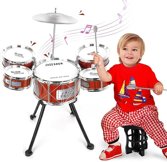 TWFRIC Toy Drum Kit for Kids 3-5 Upgraded Toddler Rock Drum Set with 5 Drums Musical Instrument Toys for 3 4 5 Year Old Boys Girls Gifts 4-6