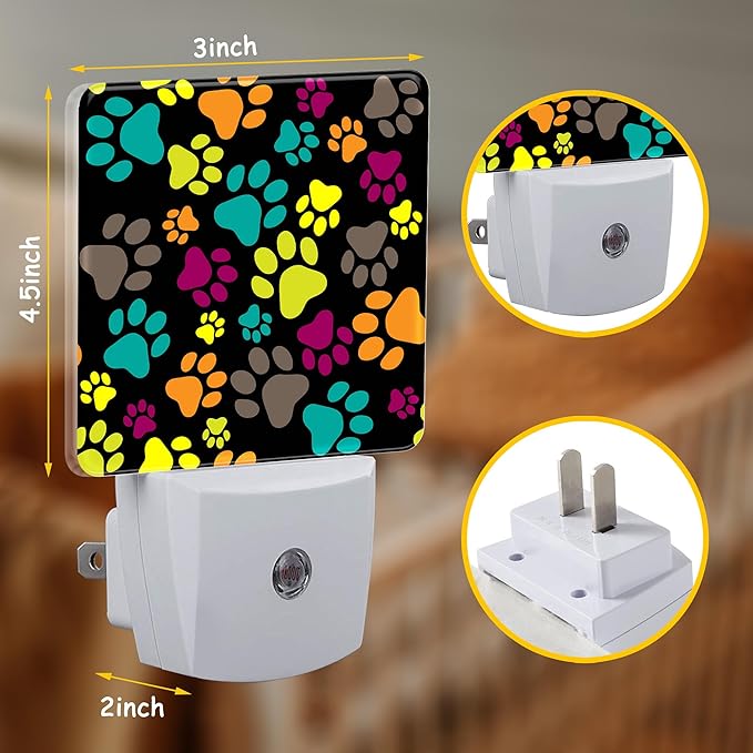 Plug Night Light,Cute Colorful Paw Print Night Light Lamp Auto Sensor Energy Efficient Dusk to Dawn Lights for Girls Boys Women Room Decor,Hallway,Kitchen,Bathroom,Nursery,Stairs