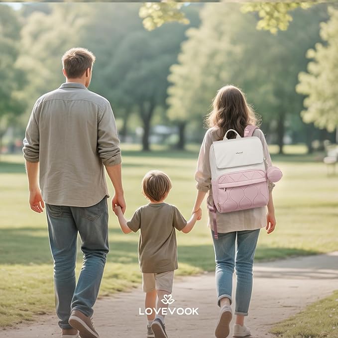 LOVEVOOK Diaper Bag Backpack, Baby Travel Bags for Boys & Girl, Toddler Waterproof Diaper Bag w/Changing Pad (Pink, 15.6''-Small)