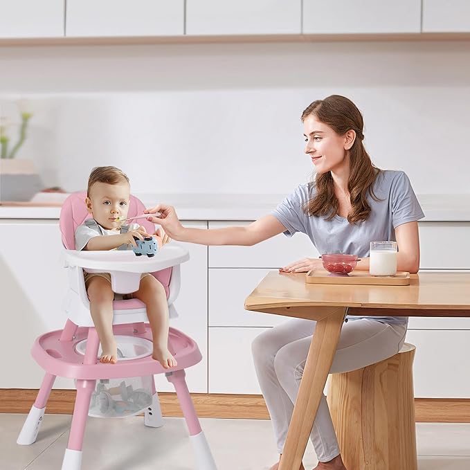 Babyliebe 15-in-1 Baby High Chair, Convertible Highchair for Babies and Toddlers with Activity Center, Booster Seat, Building Block Table, Toddler Chair with Safety Harness, Removable Tray (Pink)