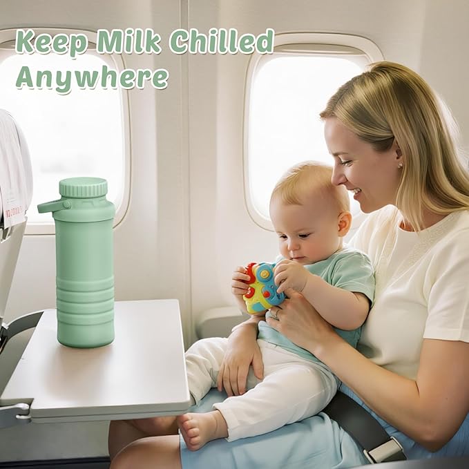 22oz Portable Breastmilk Cooler Bottle, Stainless Steel Breast Milk Chiller, 360° Total Cooling for 24 Hours, Stainless Steel Cooler with 2pcs Baby Bottles for Breastmilk Storage