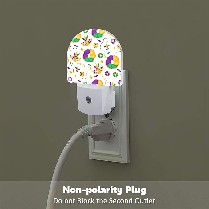 Mardi Gras Carnival Night Light Plug into Wall,Fleur de Lis Mask and Donuts Dusk to Dawn Night Light Plug in,0.5w Energy Saving Sleep Friendly NightLight for Kids Boys Girls Home Decor