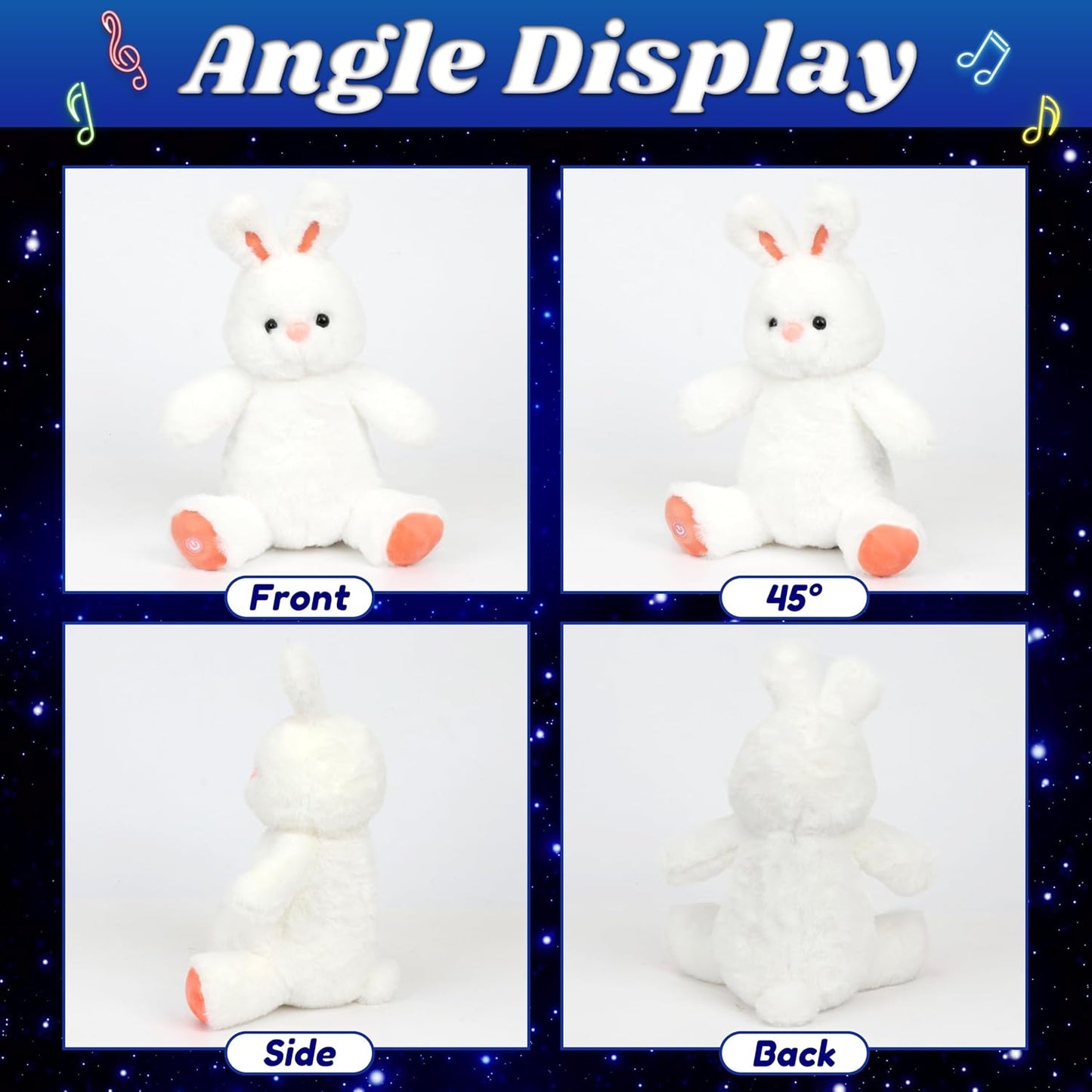 Cuteoy Musical Plush Bunny Stuffed Animal Glowing LED Light-up Nightlight Toys Singing Lullabies Birthday Christmas Plushies Rabbit Gifts for Kids Boys Girls,13"