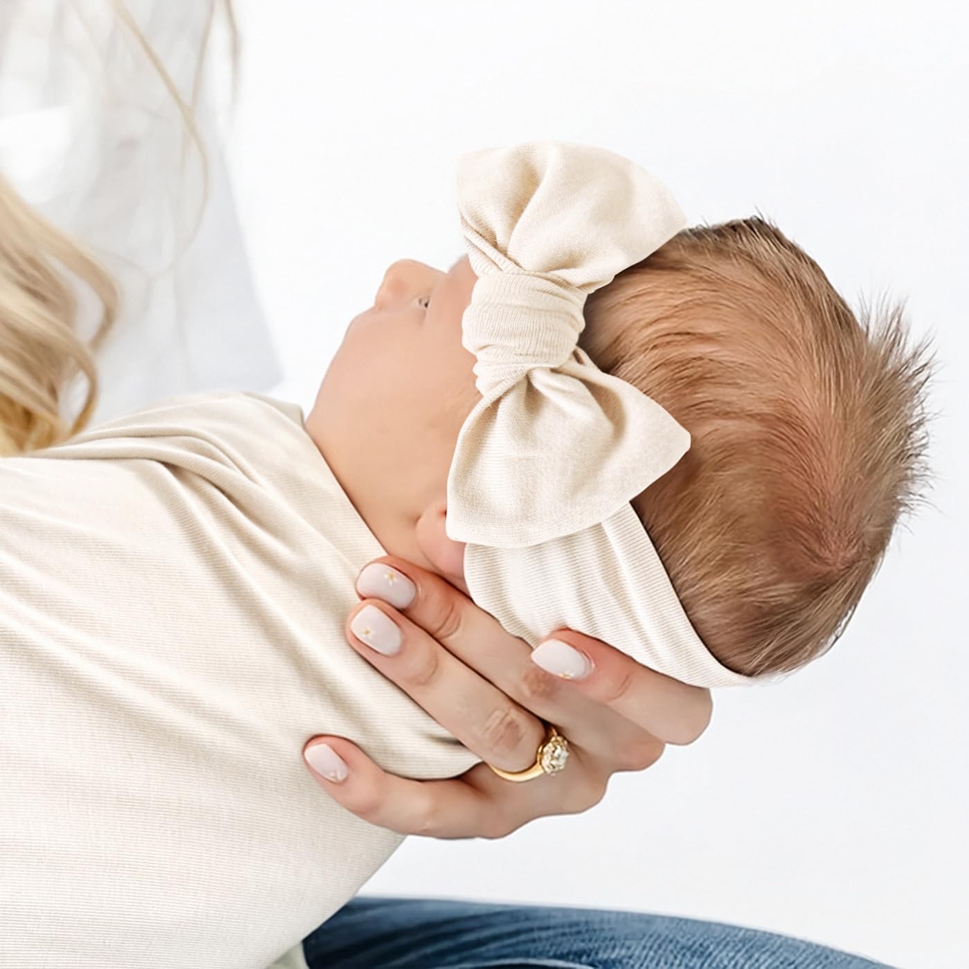 GRSSDER Newborn Swaddle Blanket, Ultra Soft Jersey Receiving Blanket with Matching Headband and Beanie Set 33×44", Stretchy Baby Neutral Swaddle Wrap for Girls and Boys