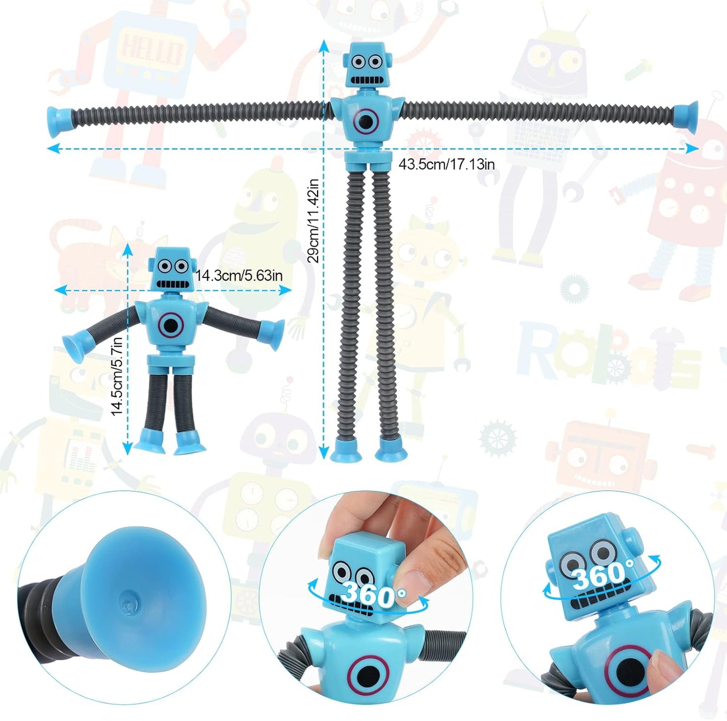 Telescopic Suction Cup Robot Toy, 4 Pieces Novel Kids Suction Cup Toys, Funny Fidget Toys, Pop Tubes Sensory Toys for Kids, Decompress Educational Sensory Toys for Kids & Adult