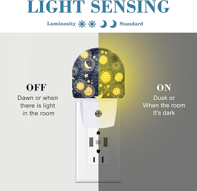 Night Light for Kids Girls Boys, Retro Divination Sun and Moon LED Night Light Plug into Wall with Dusk to Dawn Sensor for Room Decor, Hallway, Kitchen, Bathroom, Nursery, Stairs