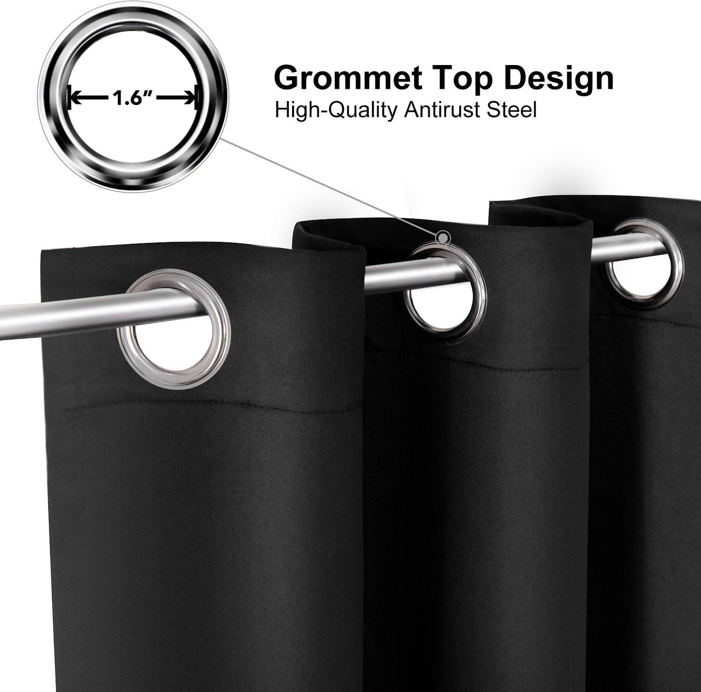 ChrisDowa Small Window Curtains for Kitchen and Bedroom - Grommet Short Thermal Insulated Room Darkening Curtains (2 Panels, Black, 34 x 36 Inch)