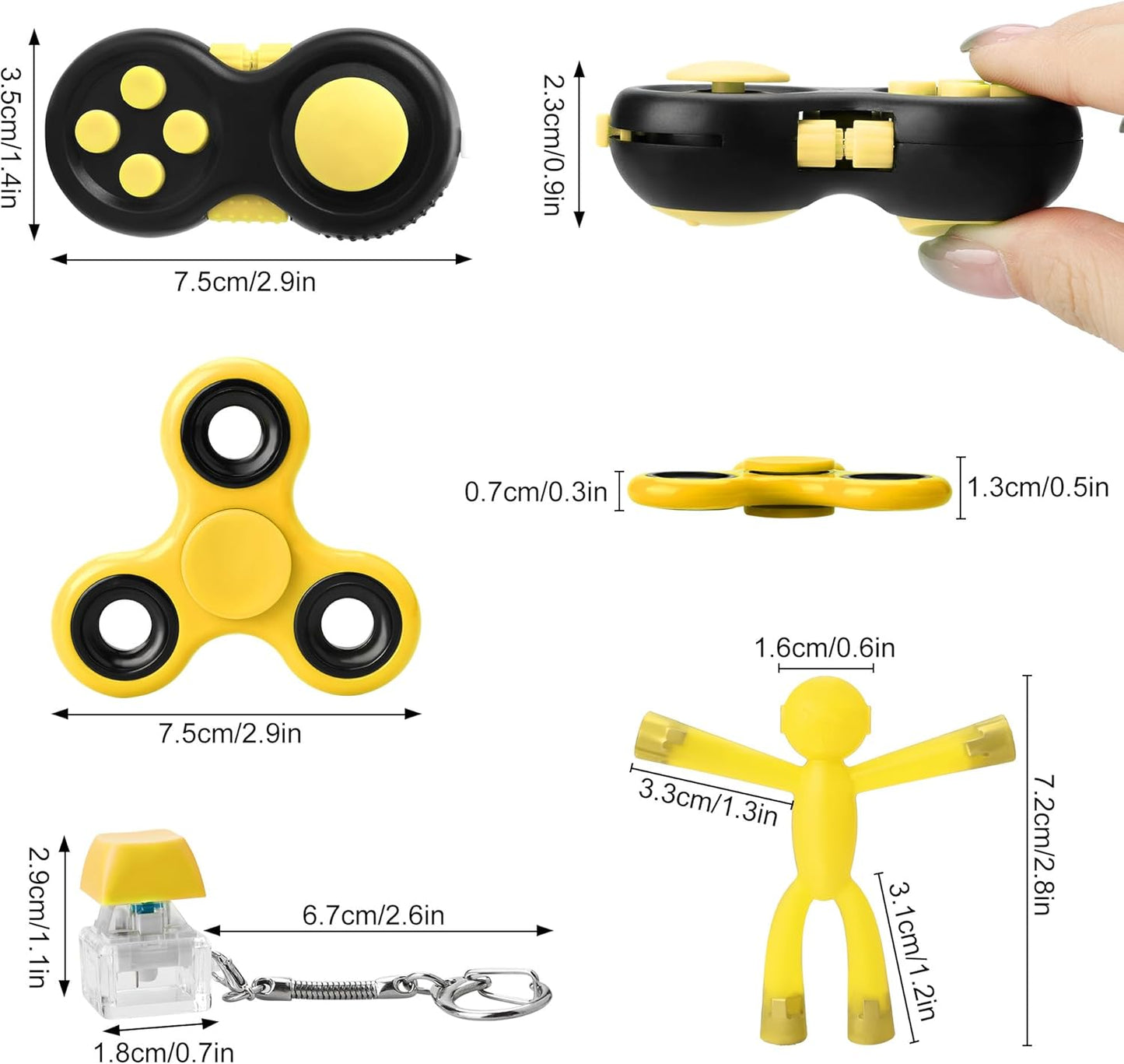 Fidget Toys for Kids 8-12, Easter Egg Fillers, Desk Fidgets for Adults, Prize Box Toys for Kids Classroom, Goodie Bag Stuffers (Yellow)