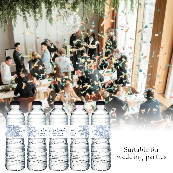 100PCS Wedding Water Bottle Labels Waterproof Greenery Floral Wraps Sticker for Water Bottle Baby Shower Bottle Label for Bridal Shower Party Welcome A08