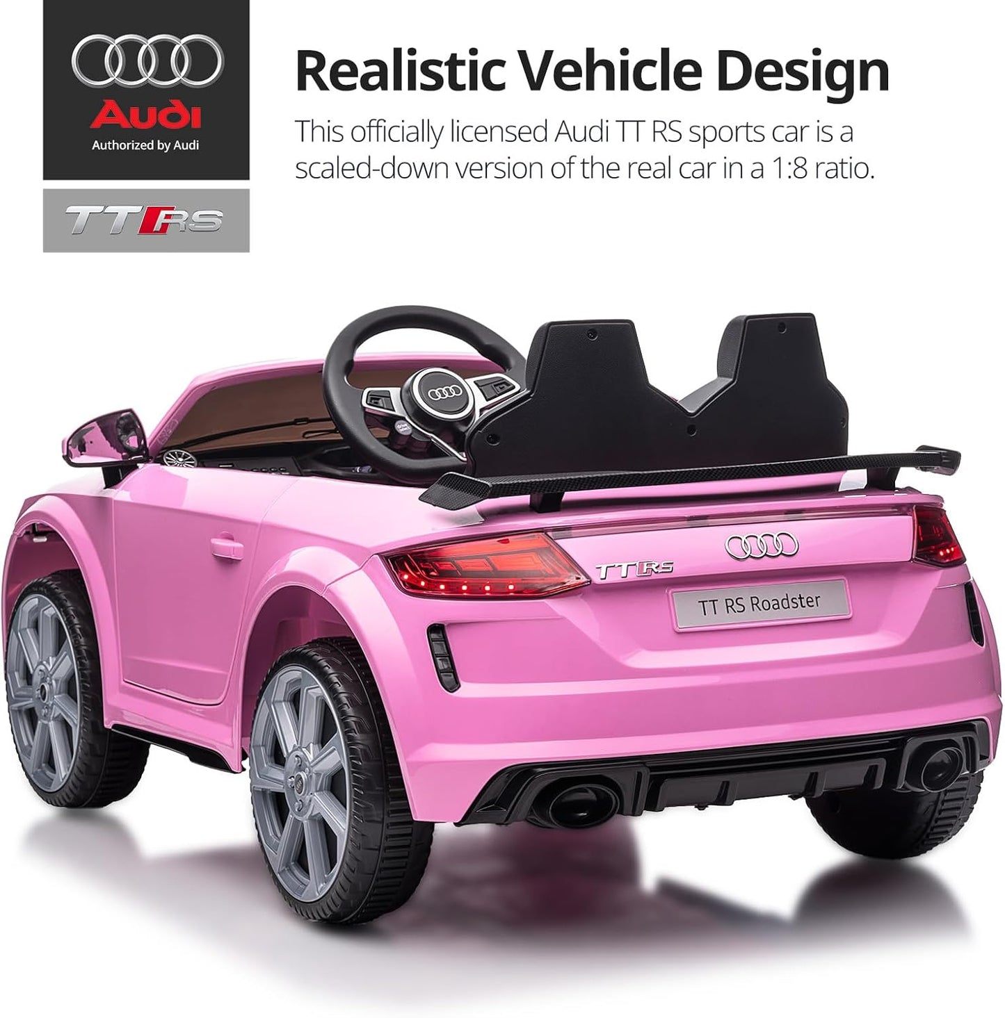 Licensed Audi Electric Kids Car, 12V Kids Ride-on Toy Car for Toddlers w/Remote - Pink