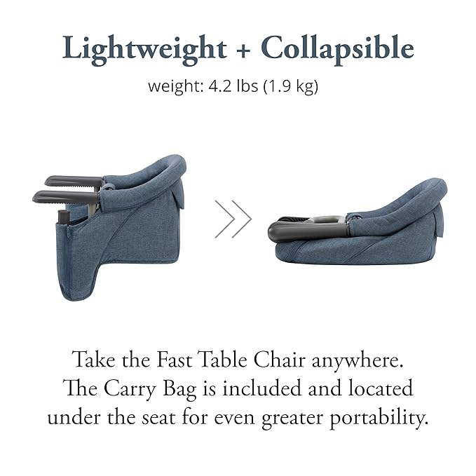 Inglesina Fast Table Chair, Slate Blue Melange - Portable Baby High Chair - for Babies & Toddlers up to 37 lbs - Fits Tables 0.8'' to 3.5'' Thick - Compact & Easy to Use - Travel Bag Included