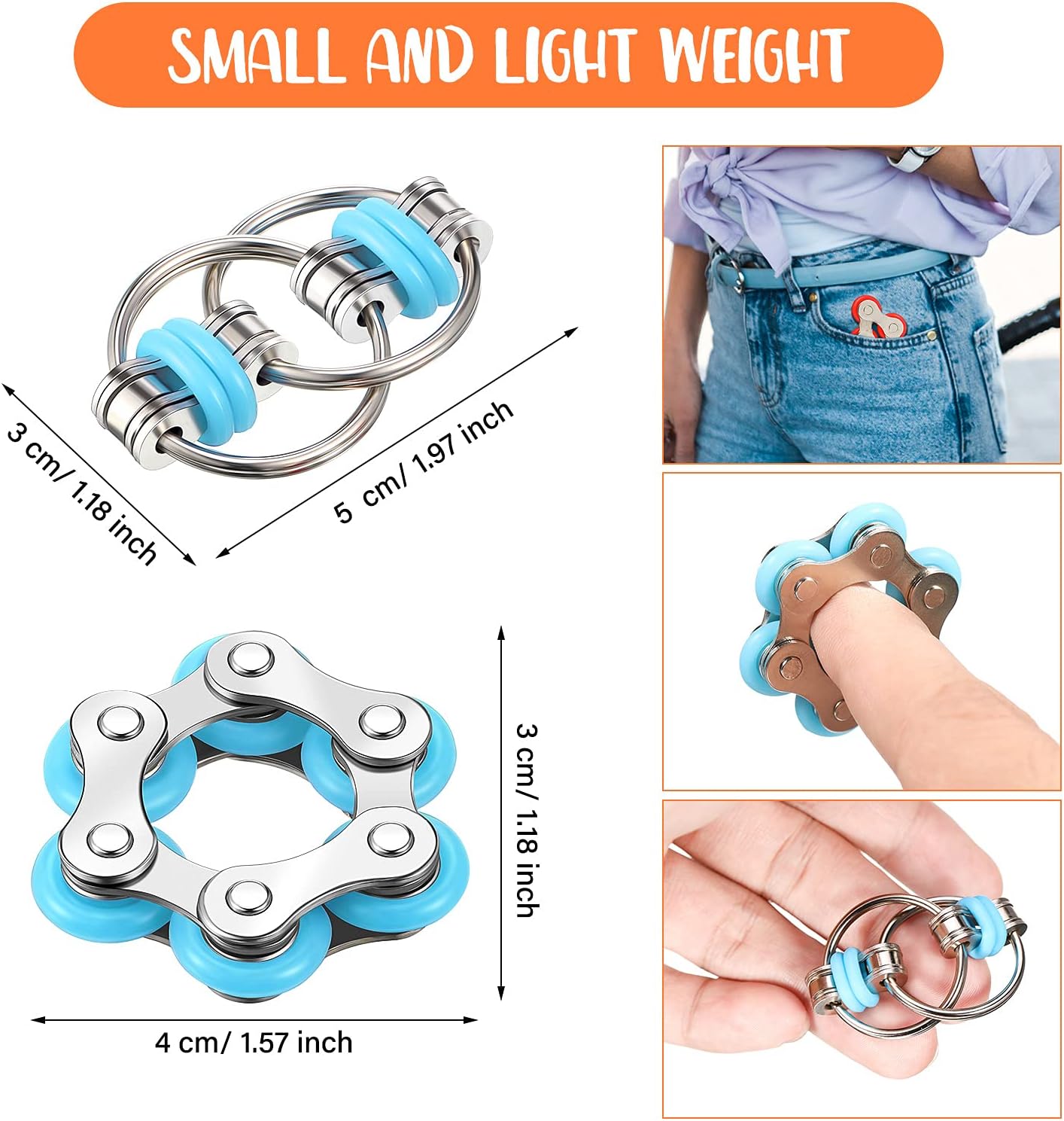 Hicarer 8 Pieces Fidget Toys Set includes 4 Flippy Roller Chain and 4 Six Roller Bike Chain Toys for Adults and Teenagers in Learning Help (Red, Sky Blue, Yellow, Orange)