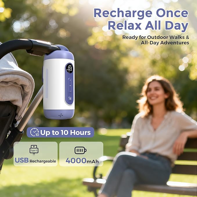 Rechargeable Hands-Free Baby Rocker & Sleep Soother – Portable Vibration Device with 6 Levels, 21 Melodies & Smart Sensor – Fits Most Strollers, Car Seats & Baby Gear, Travel Essential for Newborns