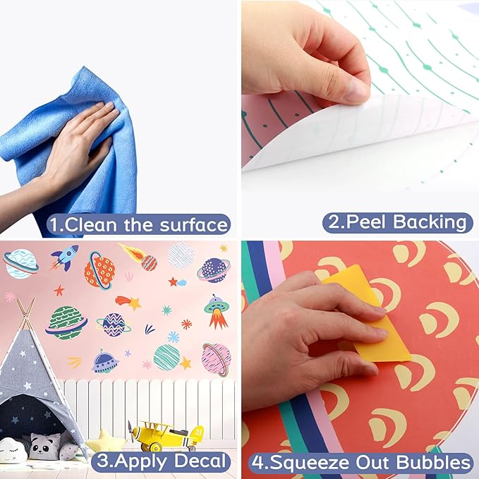 Large Space Wall Decal Stickers Rocket Spaceship Planets Wall Decals Planet Stars Wall Sticker Removable Vinyl Decals Solar System Galaxy Star Space Wall Decor for Nursery Kids Room Girls Boys Bedroom Wall Decor (Multicolor)