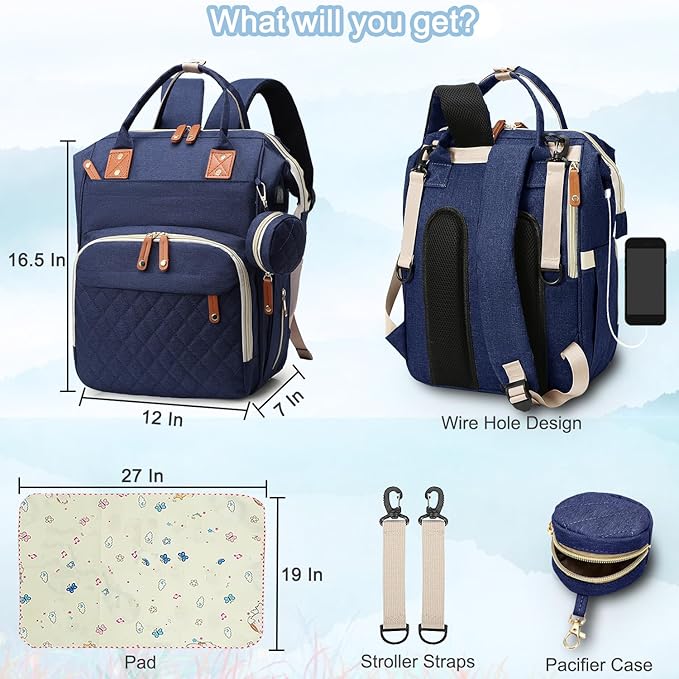Diaper Bag Backpack Baby Bag, Baby Girl Boy Diaper Bag for Dad Mom with Pad, 16 Pockets, Pacifier Case, Large Diaper Bags Unisex for Travel (Blue)