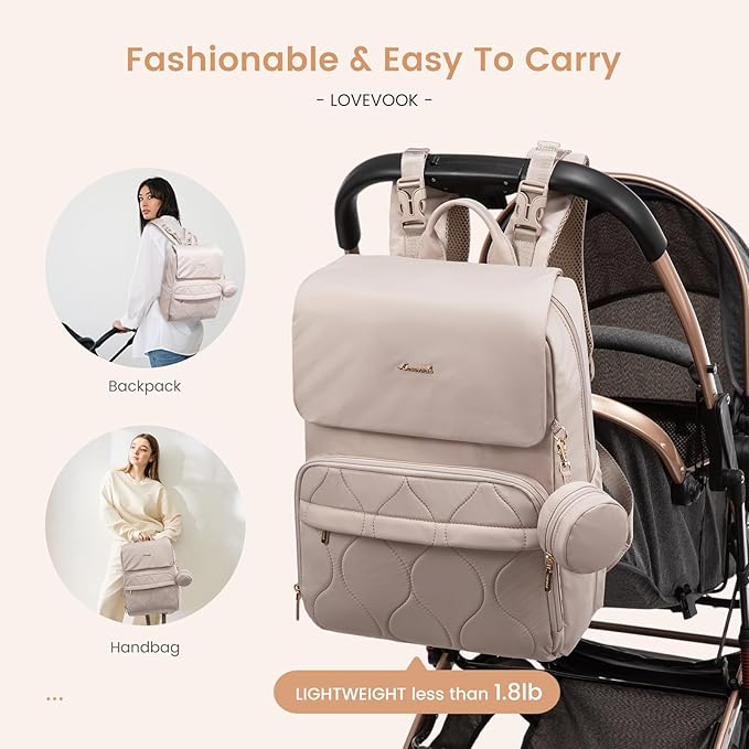 LOVEVOOK Diaper Bag Backpack, Baby Travel Bags for Boys & Girl, Toddler Waterproof Diaper Bag w/Changing Pad (Camel, 15.6''-Small)