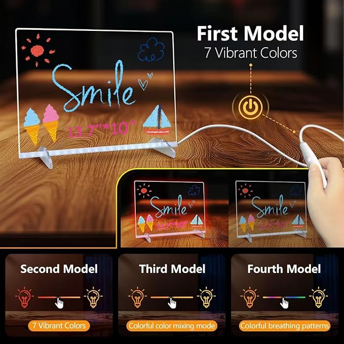 Led Drawing Board with Highlighter 7 Pcs,Led Note Board with Colors,13.7"X10" 6 Modes & 8 Colors Acrylic Dry Erase Board with Light,Doodle Glow Drawing Board,Gift Kids Toy for Home/Office/School