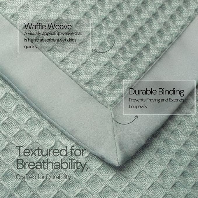 Salt Earth GOTS Certified 100% Organic Cotton Throw Blanket, 108"X90" Blankets & Throws for Bed, Throw Blanket for Couch,Modern & Cozy Blanket, All Seasons Waffle Blanket, Soft Blanket (Silver Blue)