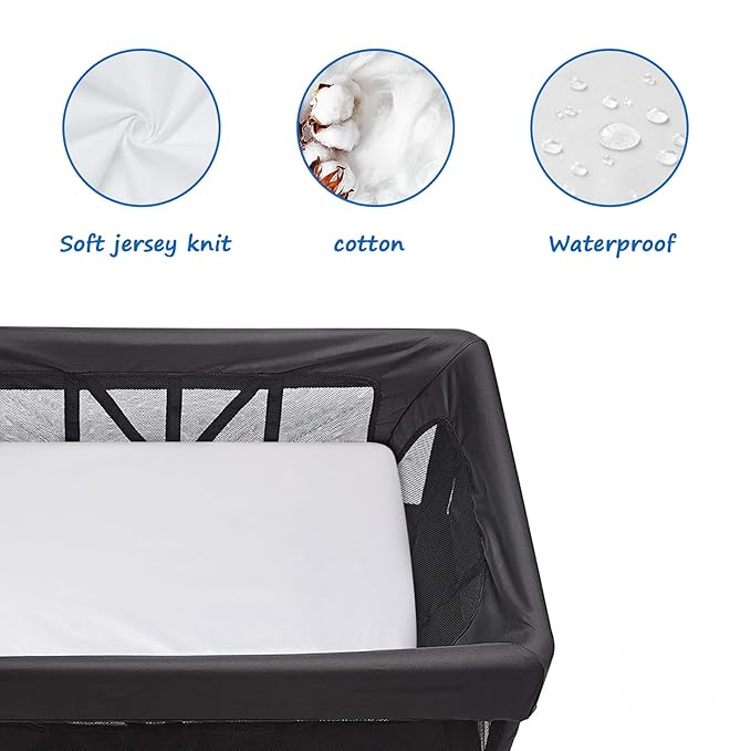 Travel Crib Sheets Cotton for Guava Lotus, Dream on Me Travel Crib and 42" X 24" Travel Light Playard Mattress, Soft & Breathable Waterproof Fitted Sheet 2 Pack, Boys & Girls White