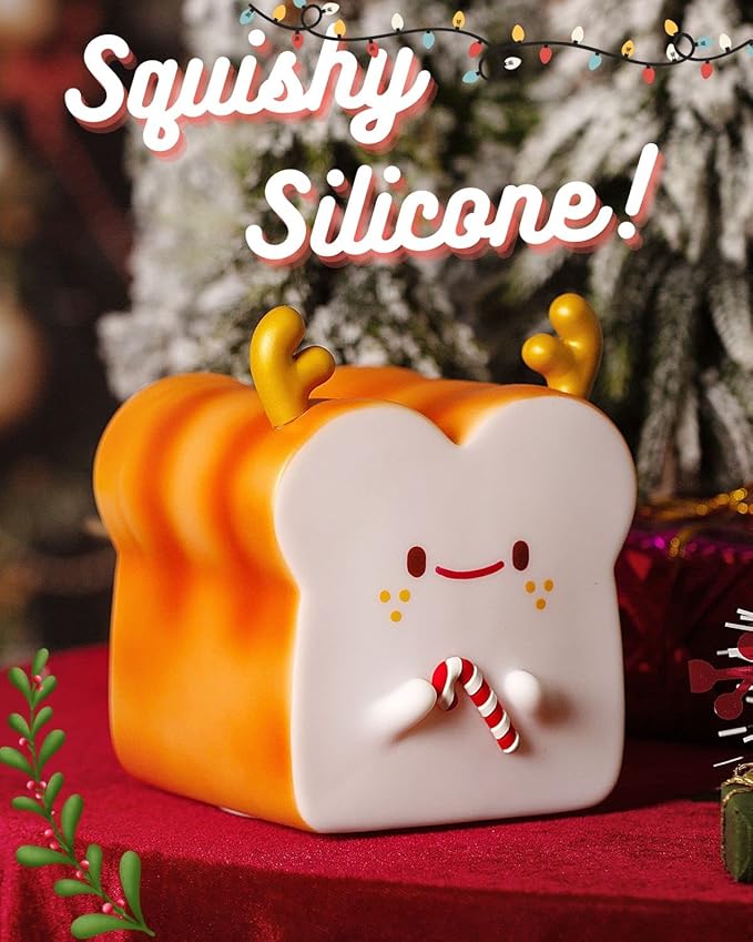 Cute Christmas Gifts for Women, Girl, Deer Toast Lamp Bread Night Light, Battery Powered USB Rechargeable, Touch Senser, 1 Hour Timer, Portable Silicone Kids Nightlight for Nursery