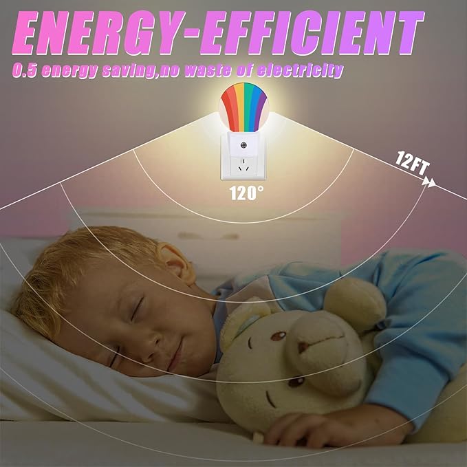 LGBTQ Pride Night Light Colorful Rainbow Night Lights LED Lamp Round Plug into Wall Nightlight with Dusk to Dawn Sensor Home Hallway Stairway Kitchen Decor