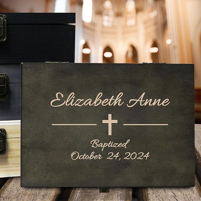 Personalized Memory Box for Keepsakes Baptism Gifts First Communion Christening Wooden Gift Box - Storage Box for Girls, Boys Custom Engraved Keepsake Boxes for Jewelry Memento Photos Storage