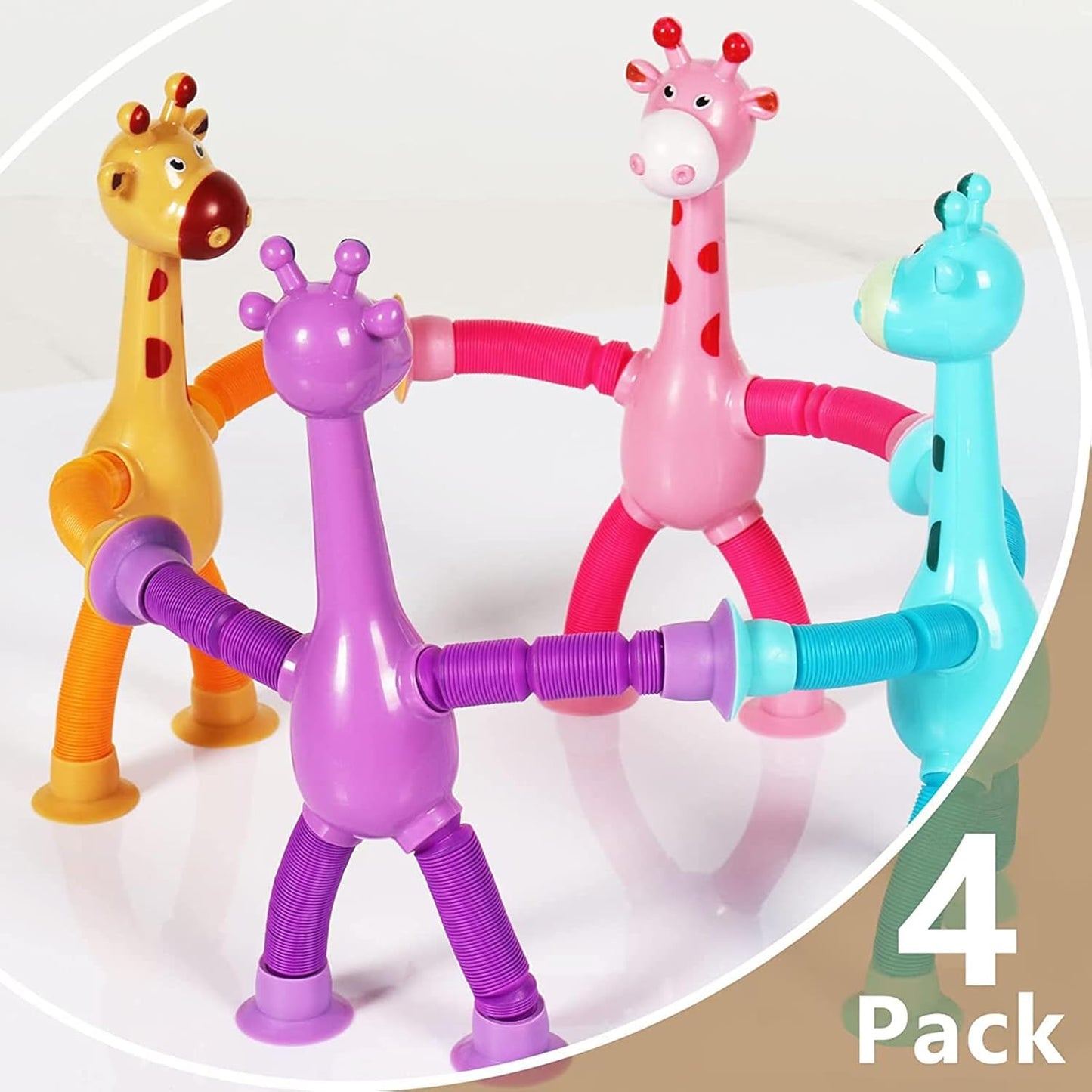 4 Pcs Telescopic Suction Cup Giraffe Toy, Funny Pop Tubes Sensory Toy for Toddlers, Educational Fidget Toys for Anxiety Kids for 3 4 5 6 7 8 9 Year Old Boys Girls