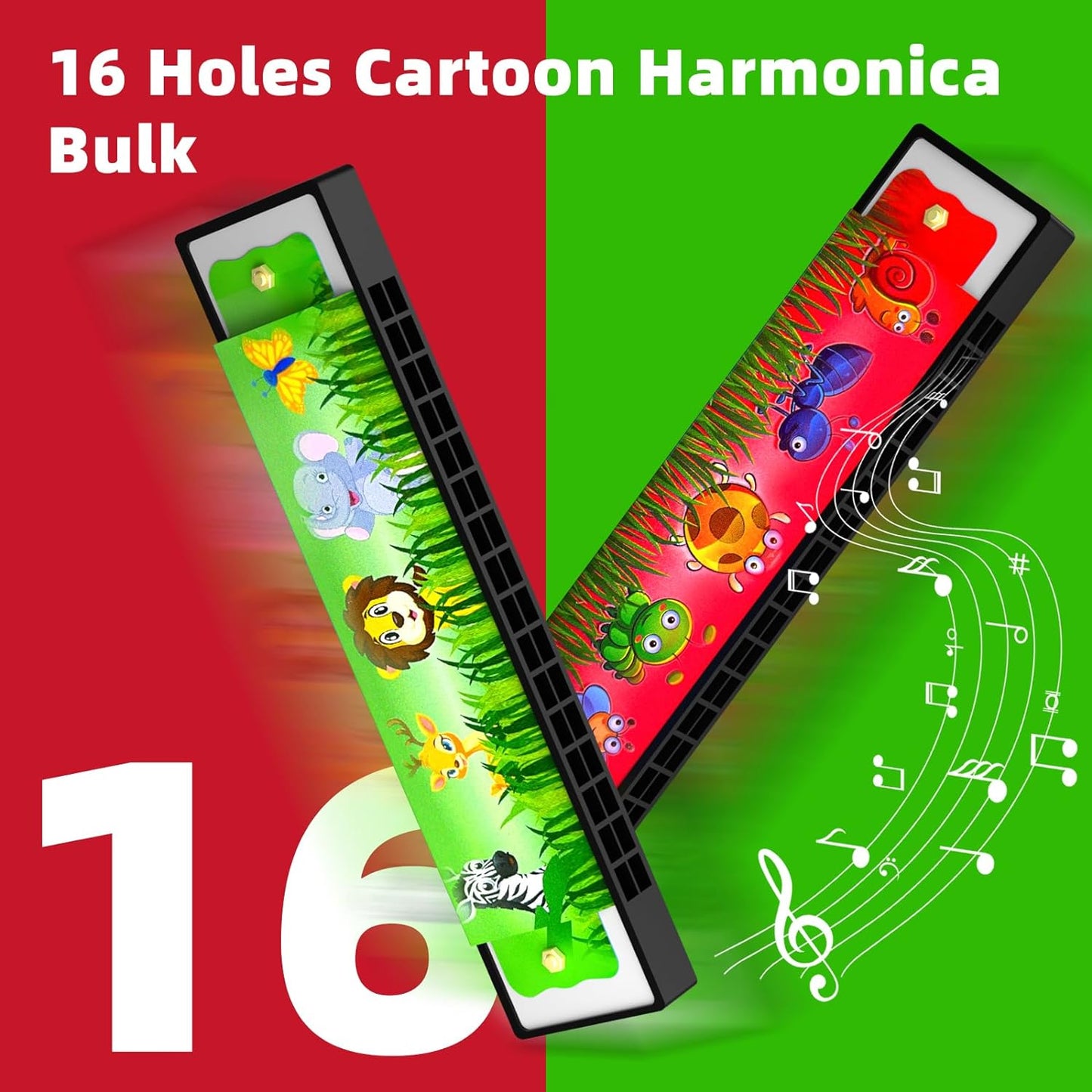 15Pcs Harmonica for Kids 16 Holes Musical Instrument, Return Gift Cartoon Double Row Harmonica Bulk Toy for Kids Party Favors Goodie Bags Stuffers & Operation Christmas Child Items