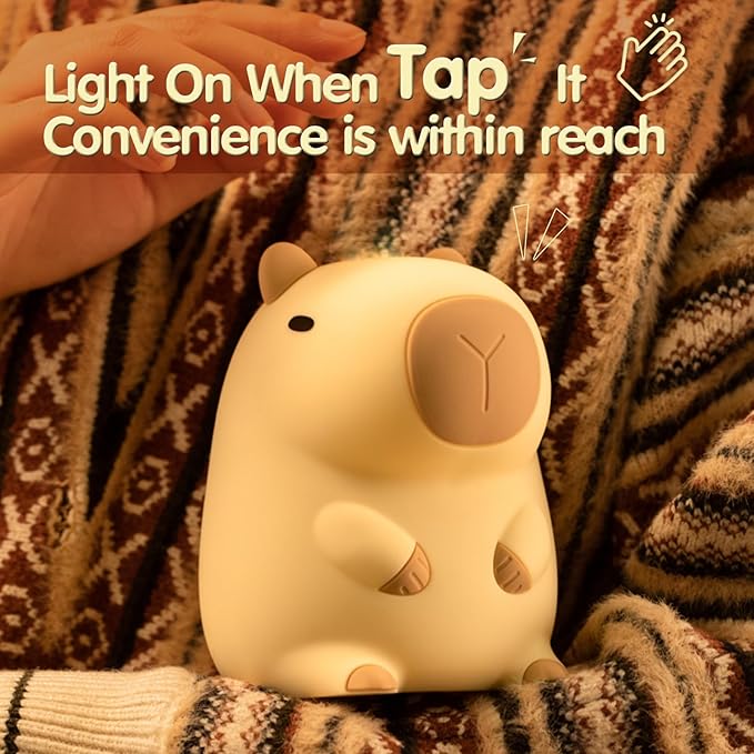 ATSUI Cute Capybara Night Light, LED Squishy Novelty Animal Lamp, Food Grade Silicone, 2 Level Dimmable, Breastfeeding Nursery Nightlight for Room Decor, Funny Gifts Stuff for Boys Girls Baby Children
