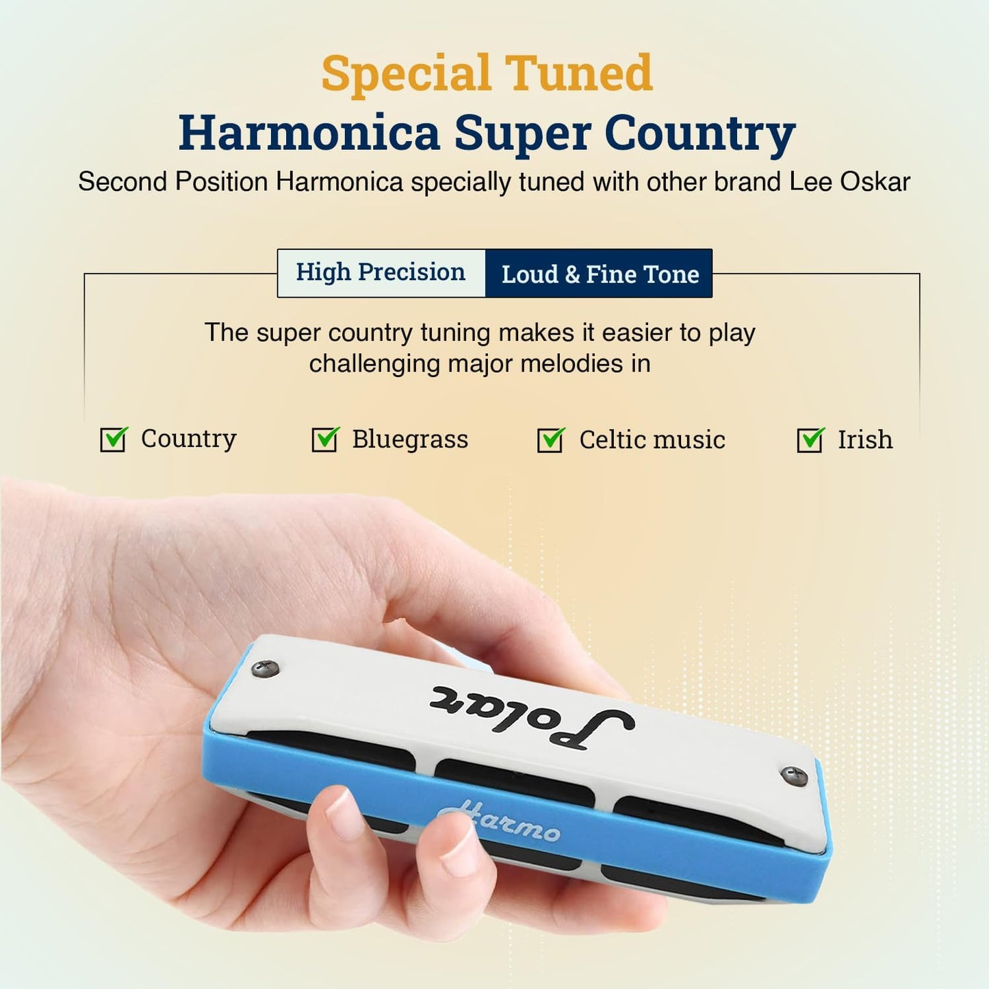 Harmo Polar Diatonic Harmonica Key of B, Super Country Tuned - Ideal for Bluegrass, Jazz, and Celtic Music, Mouth Organ With Case, Harmonica for Adults, Beginners & Professionals
