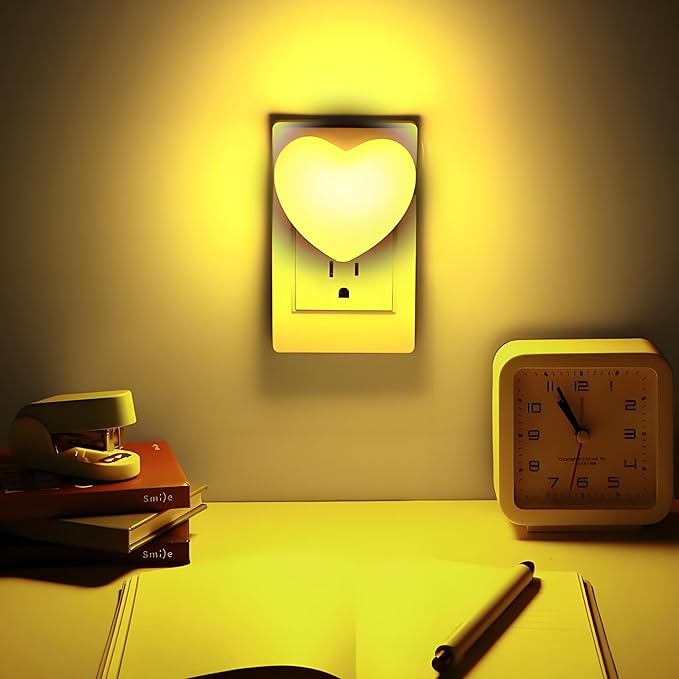 Night Lights Plug into Wall - Cute Heart LED Night Light for Kids, Plug in Nightlight with Smart Auto On/Off Dusk to Dawn Sensor, Soft Warm White Lamp for Bedroom Nursery Living Room Bathroom Hallway