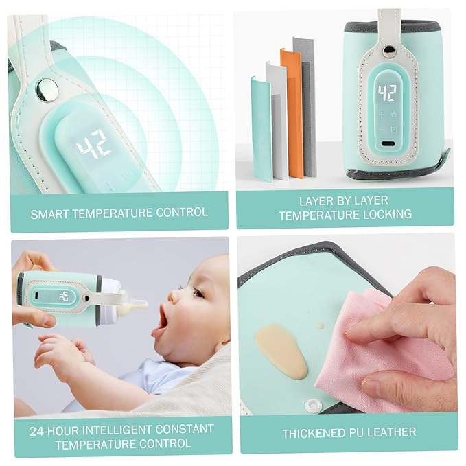 Baby Bottle Warmer, Temperature Adjustable PU Portable Bottle Warmer with Handle 21w Rechargeable Digital Display Baby Essentials