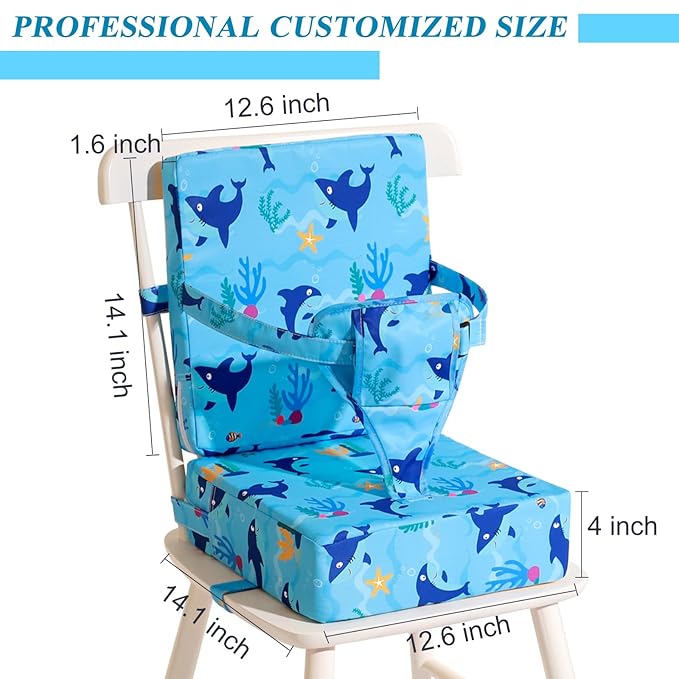 Toddler Booster Seat for Dining Table, Dinosaur Booster Seat for Table with Backrest and Adjustable Seat Belts Non-Slip Bottom Portable Booster Seat Increasing Cushion for Kid Baby Eating Travel Home