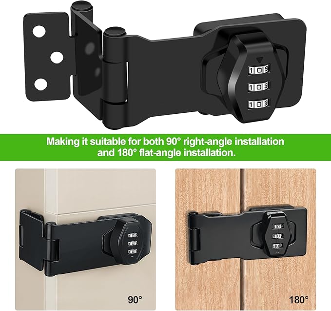 1 Pack Password Rotary Hasp Locks, Collapsible Solid 304 Stainless Steel File Cabinet Lock Desk Drawer Lock, for 90 Degree and 180 Degree Drawers, Dabinets, Doors, Flip Barn Door, Outdoor (Black)