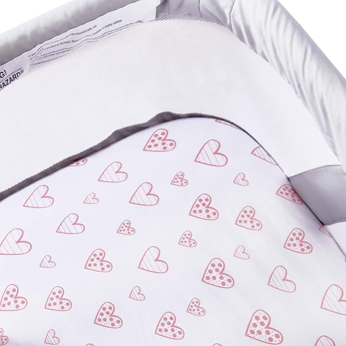 Bassinet Sheets Compatible with BIERUM Baby Bassinet Bedside Sleeper and Mika Micky Bedside Sleeper, (2 Pack), 100% Jersey Knit Cotton Fitted Sheets, Mild Pink Stripes and Hearts Print for Baby Girls