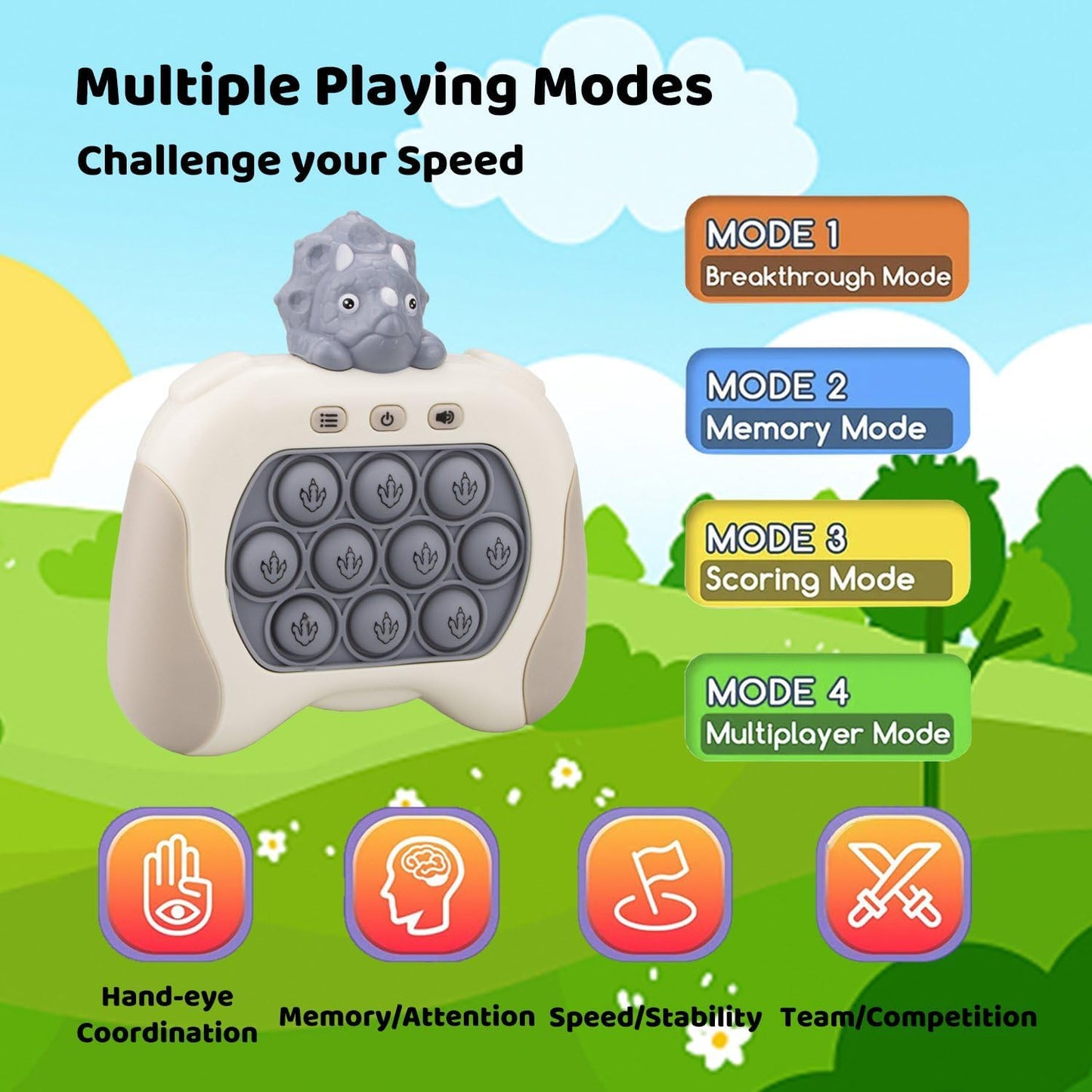 Fast Quick Push Bubble Pop Fidget Toy, Electronic Light Up Game Console, Cool Birthday Present for 6 7 8 9 10-12 Year Boys and Girls Pop Up Stress Relief Toy, Concentration Speed Puzzle Game for Kids