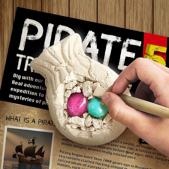 XXTOYS Pirate Treasures Dig Kit Break Into 5 Bricks Treasure Excavation Kits Pirate Toys Gems Dig Kits Interactive Excavating Toys Great Birthday Gift Party Supplies Archeology Educational STEM Kits