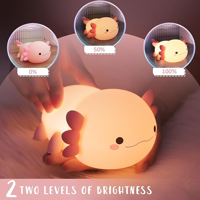 Axolotl Night Light, Cute Night Light for Kids, Animal Silicone Nursery Night Lamp, Timer Dimmable Rechargeable LED Nightlight, Soft Feeding Room Decor Bedside Lamp Gifts for Kids Girls Boys Women