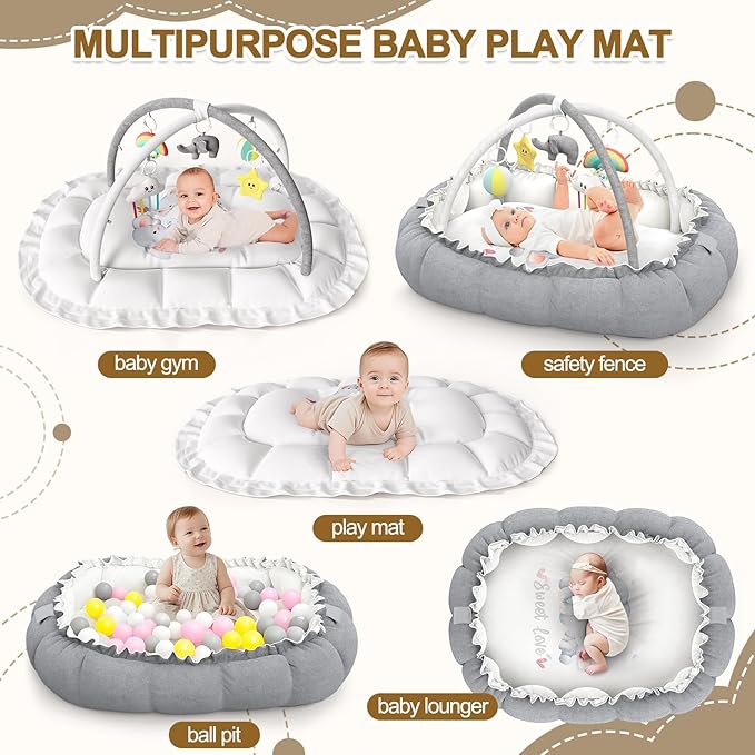 OCATO Baby Play Mat Gym: Baby Play Gym Tummy Time Mat Thick Large Baby Activity Center from Newborn to Toddler Skills Development Baby Essentials Baby Shower Gifts Boy Girl for Babies 0-6-12 Months