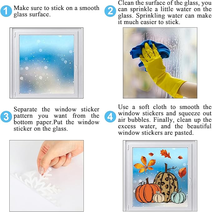 Whaline 138Pcs Fall Window Clings Thanksgiving Autumn Harvest Colorful Pumpkin Leaves Window Decals for Autumn Thanksgiving Home School Office Party Supplies Gifts