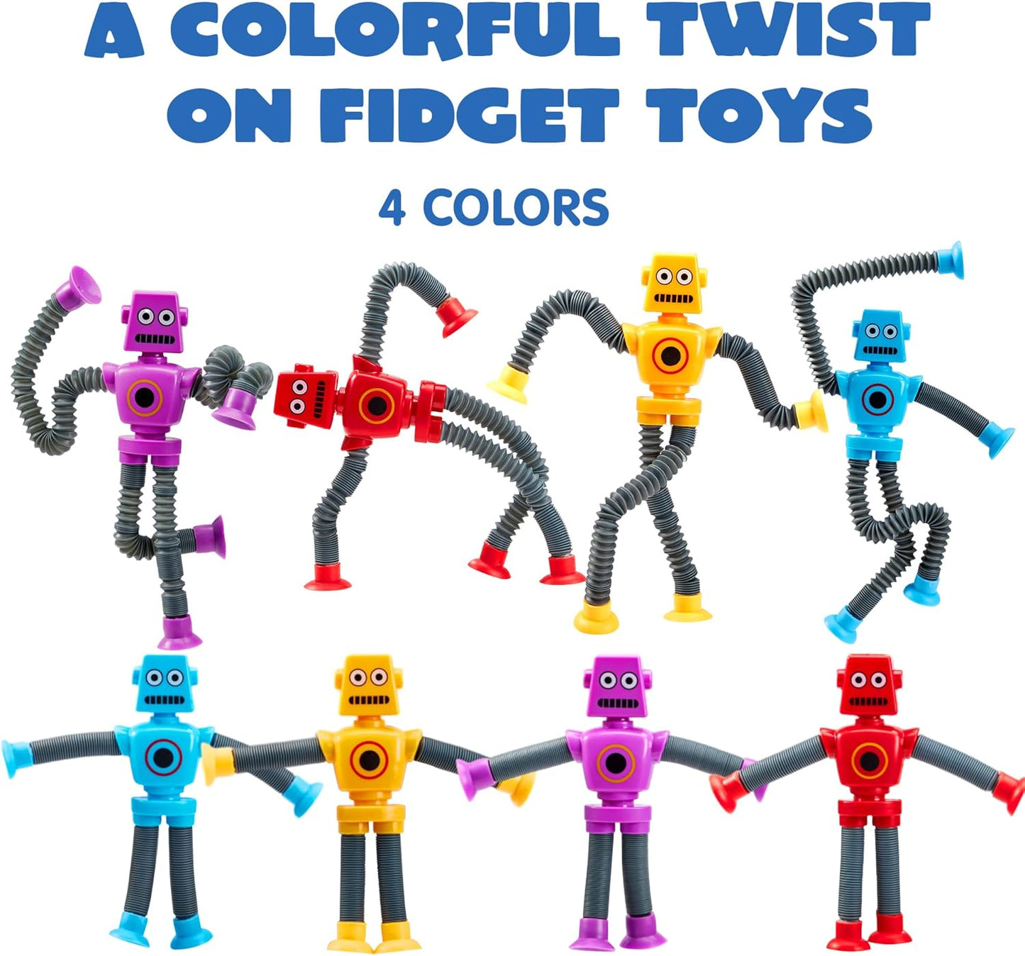 JOYIN Pop Tubes Robot Toys for Kids, 4 Pcs Sensory Toys for Year Old Ages 3 4 5 6 7 8 9 10 Fidget Toys Birthday Gift for Toddler Boys Girls Adults Travel Toys Stocking Stuffers Party Favors
